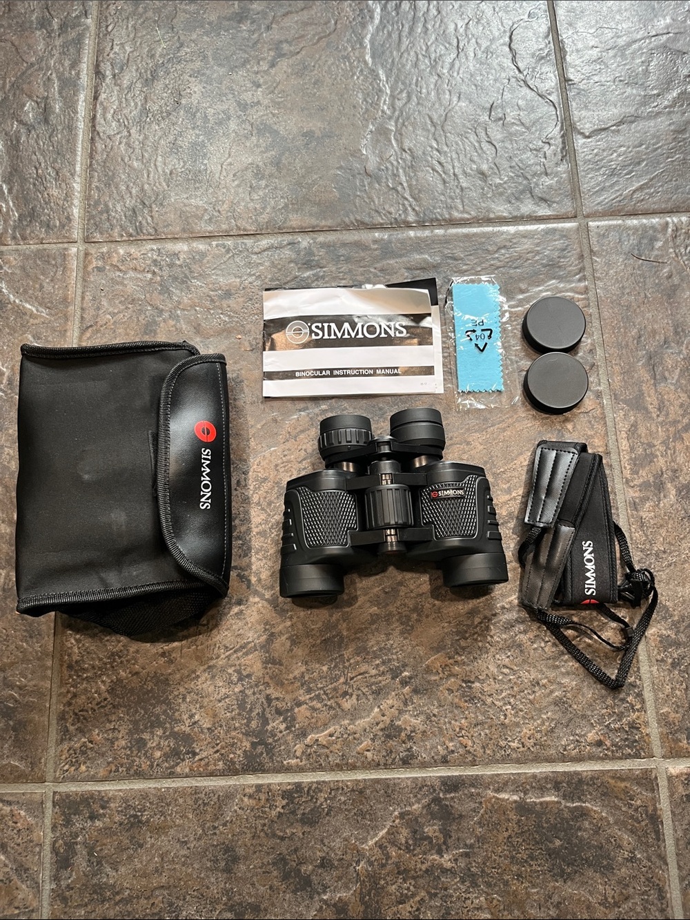 Simons Black Binoculars with Black Case, Lens Caps and Strap